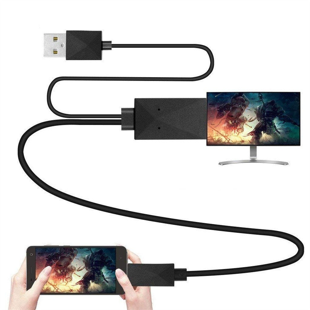 Mobile Phone Connected To TV To HD Video Output Cable