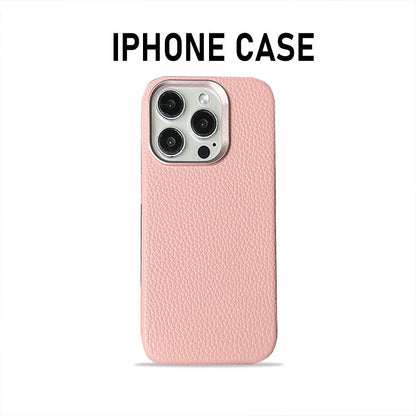 Plain Leather Magnetic Phone Case Lychee Pattern Drop-resistant Protective Cover