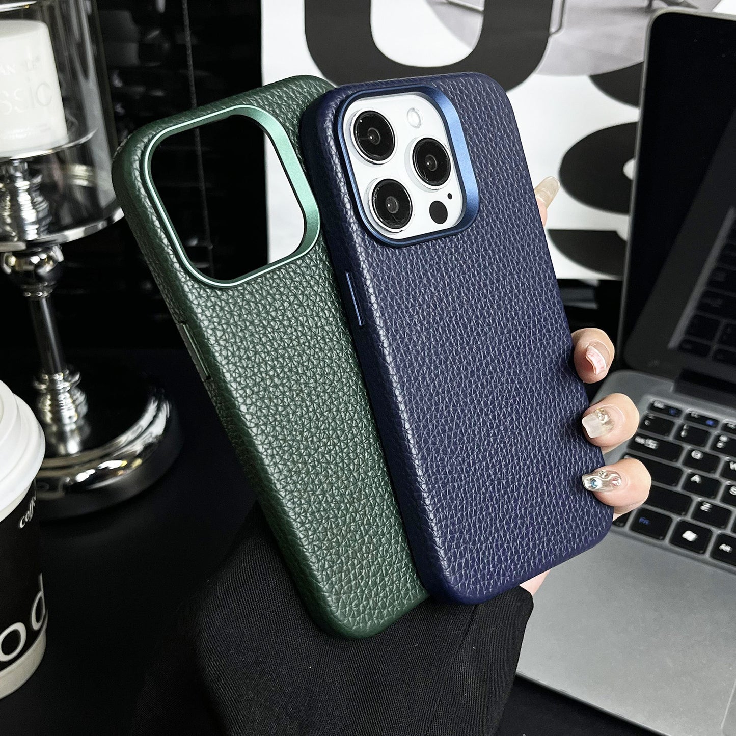 Plain Leather Magnetic Phone Case Lychee Pattern Drop-resistant Protective Cover