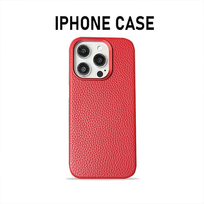 Plain Leather Magnetic Phone Case Lychee Pattern Drop-resistant Protective Cover