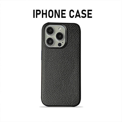 Plain Leather Magnetic Phone Case Lychee Pattern Drop-resistant Protective Cover